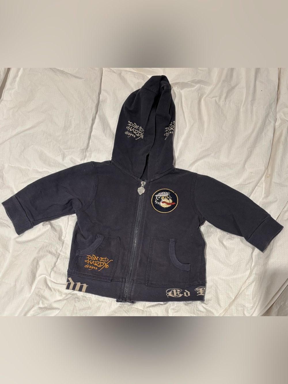 Vintage Ed Hardy Baby Hoodie 12-18M Don Ed Hardy Bulldog Y2K Zip Up